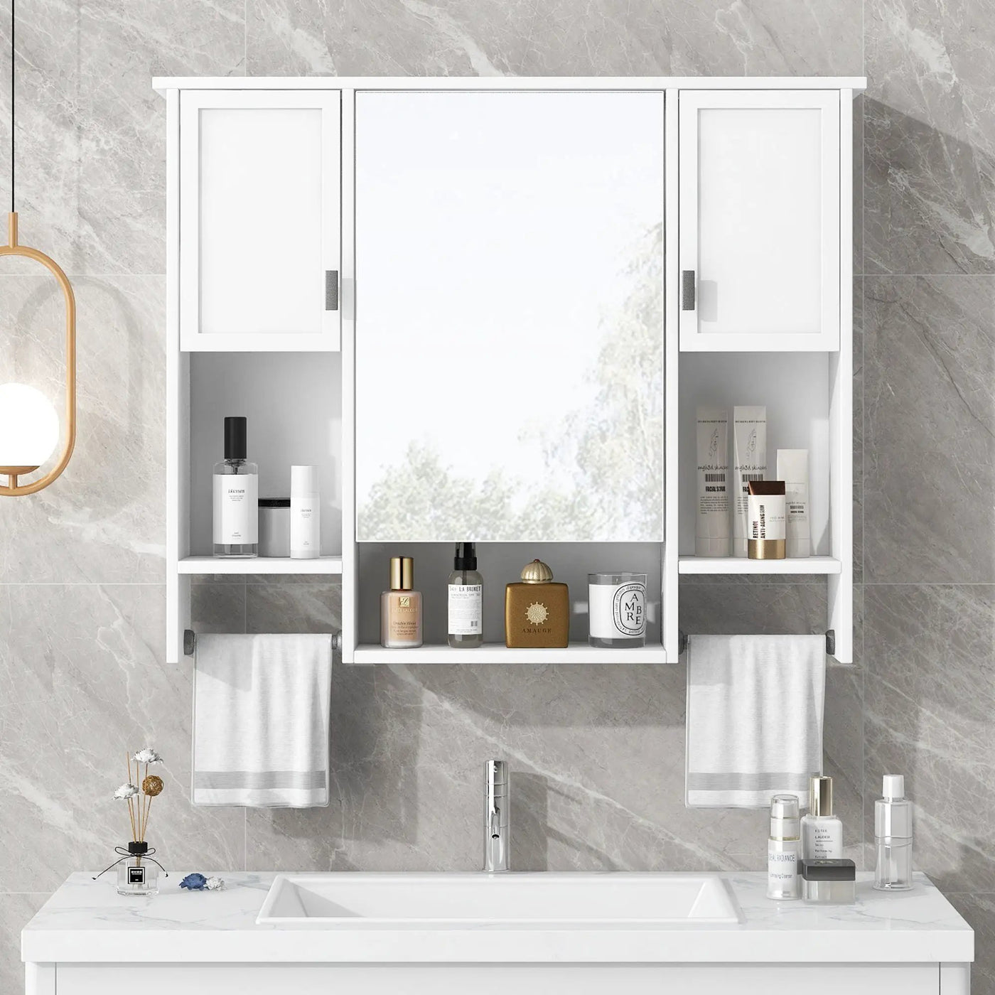 Wall Mounted Bathroom Storage Cabinet With Mirror, Medicine Cabinet With Towel Bar by Unique Piece Furniture