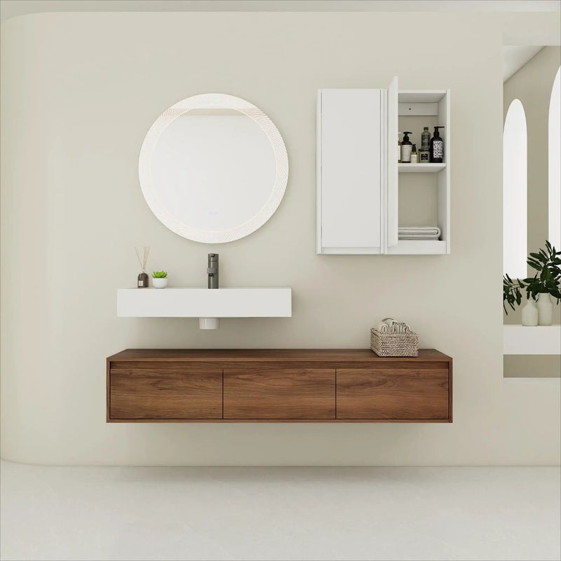Wall Mounted Bathroom Vanity With Resin Sink And 2 Side Cabinet, 3 Soft Close Drawer - Brown Ebony by HouseOfZazla