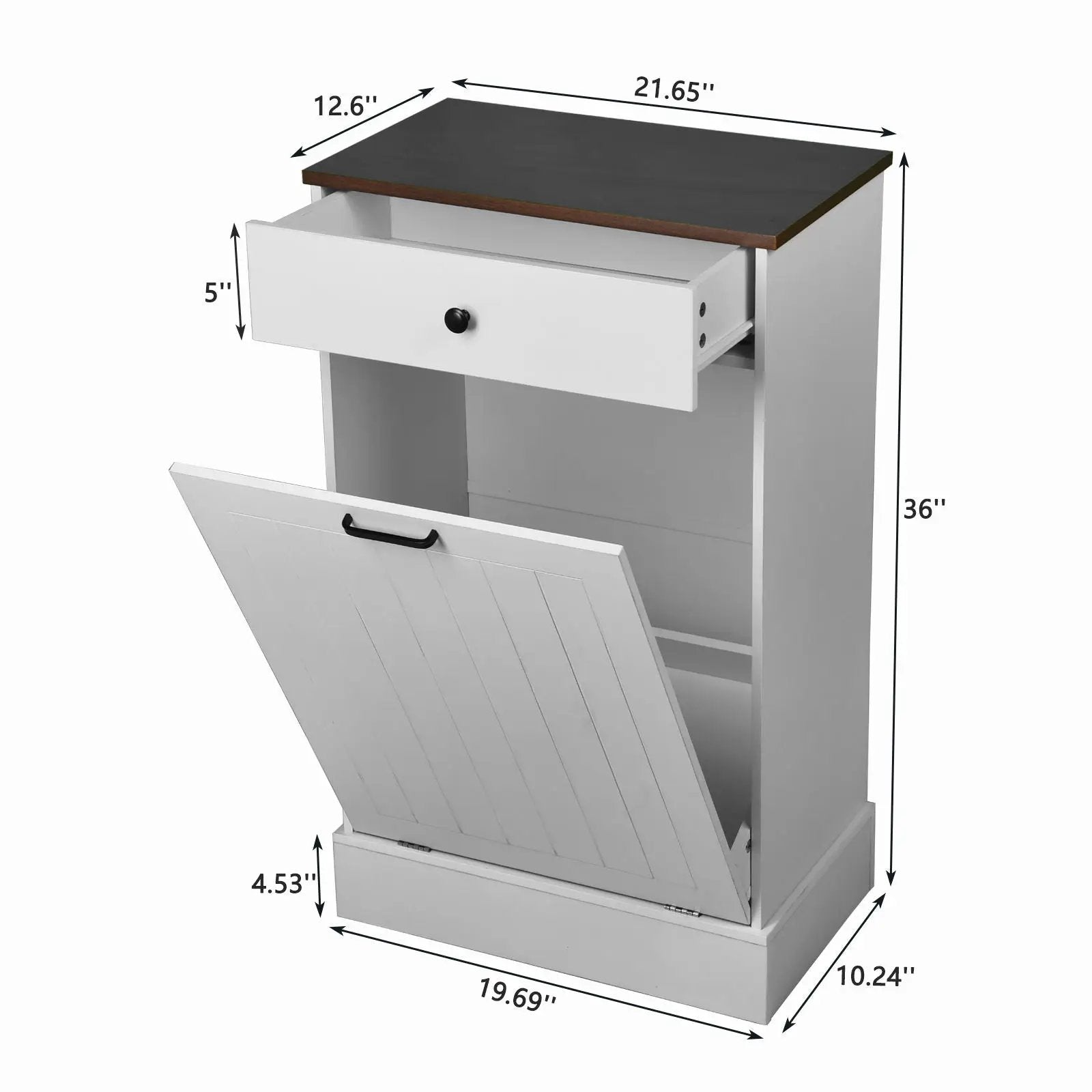 Tilt Out Trash Cabinet With Drawer, 10 Gallon Hamper - White by Unique Piece Furniture