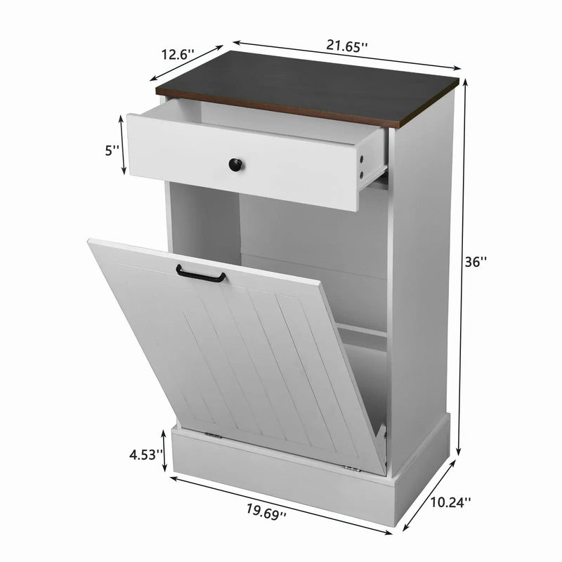 Tilt Out Trash Cabinet With Drawer, 10 Gallon Hamper - White by Unique Piece Furniture