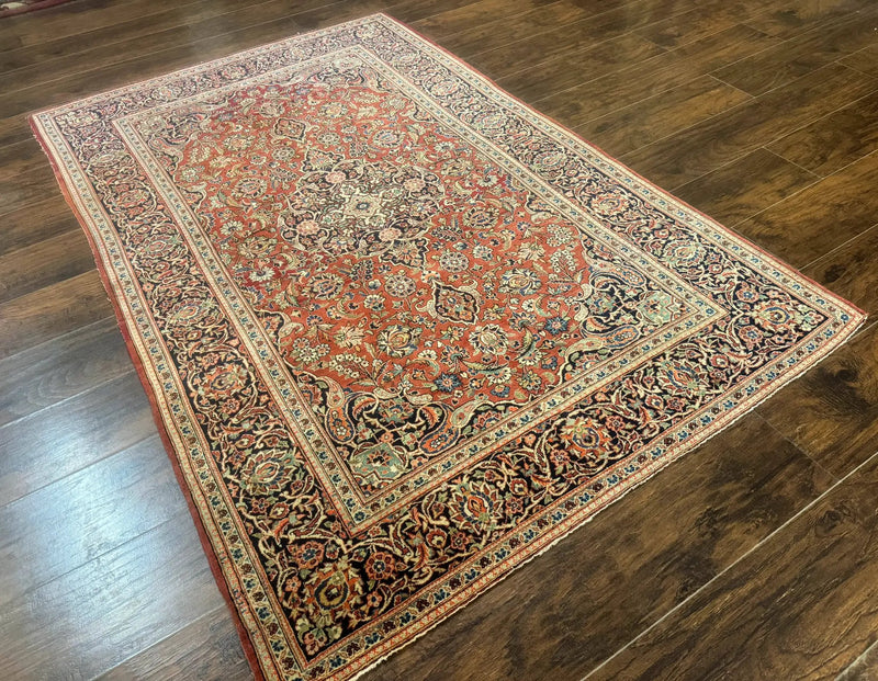 Persian Kashan Rug 4x7, Red, Floral Medallion, Vintage, Wool by Jewel Rugs