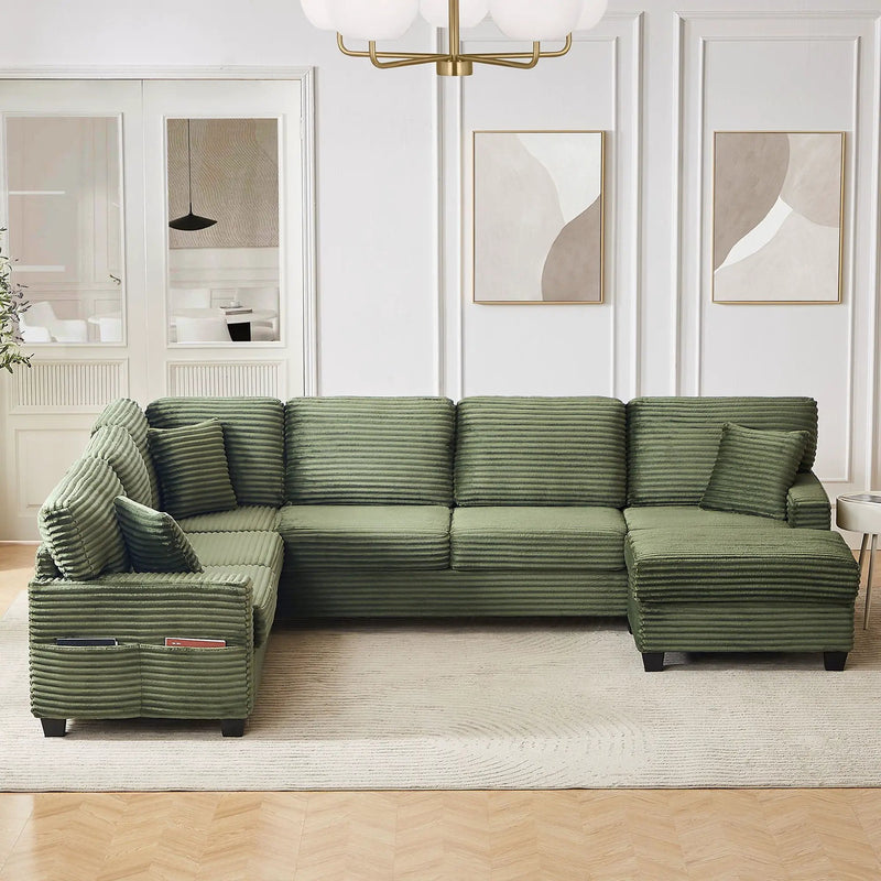 Upholstered U-Shaped Sectional Sofa With Movable Ottoman And Side Storage Pockets by Unique Piece Furniture
