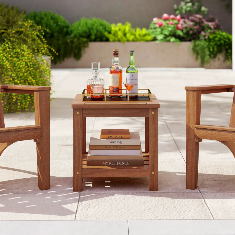 2-Tier Outdoor Side Table with Storage Shelf for Patio by DirectDeals