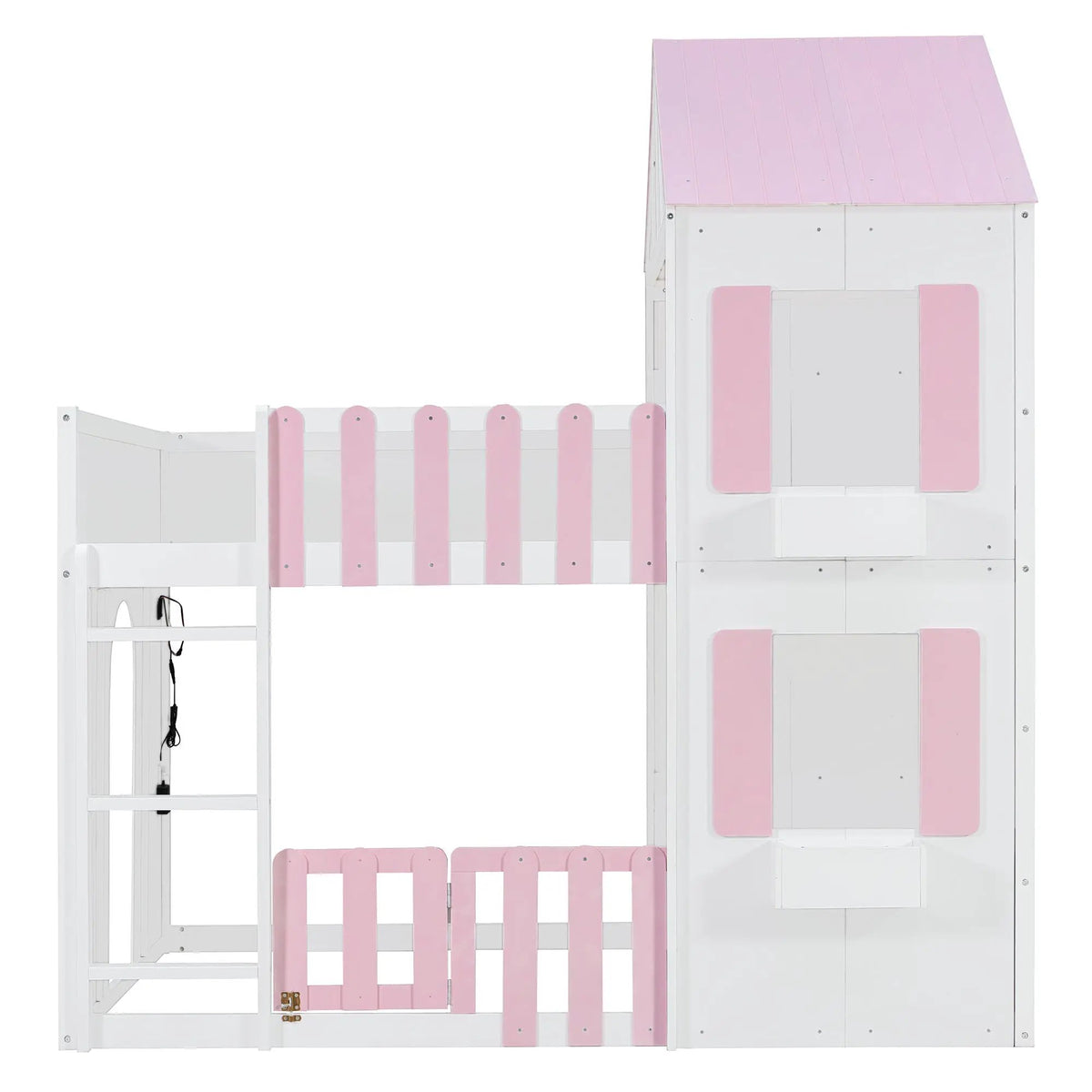Full over Full House Bunk Bed with Storage - Pink, photo 4 of 10