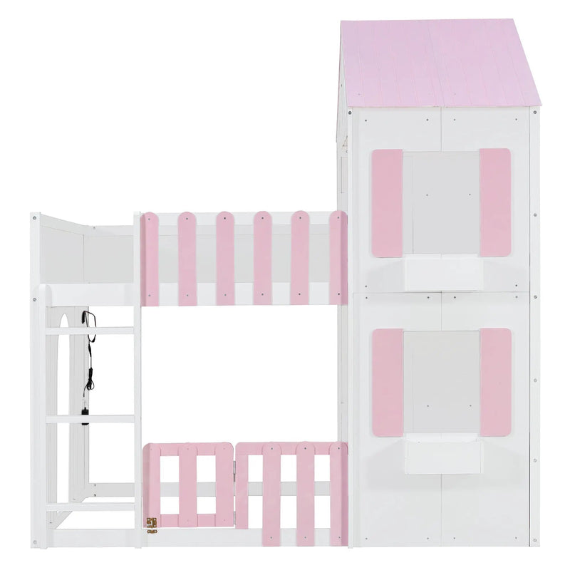 Full over Full House Bunk Bed with Storage - Pink, photo 4 of 10