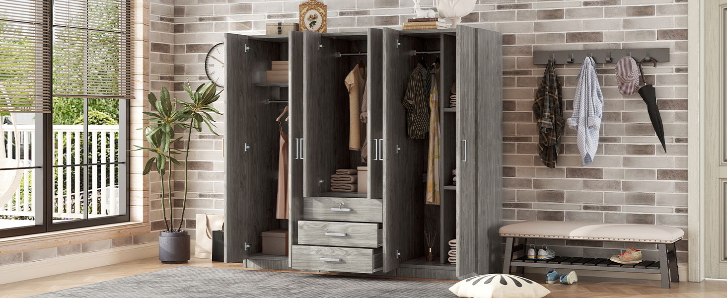 6 Doors Wardrobe Storage For Bedroom, With Big Drawers by HouseOfZazla