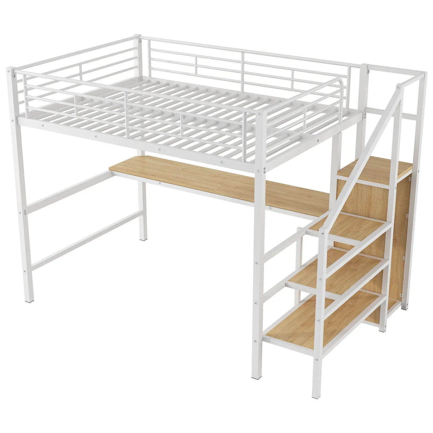 Loft Bed With Desk, Storage Staircase, Small Wardrobe And LED Light by HouseOfZazla