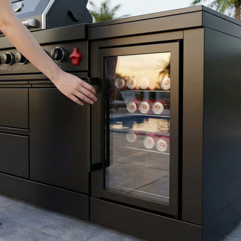 65" 4-Burner 72,000 BTU Black Outdoor Kitchen Island Grill Marble Countertops Wine Cooler by Chery Industrial