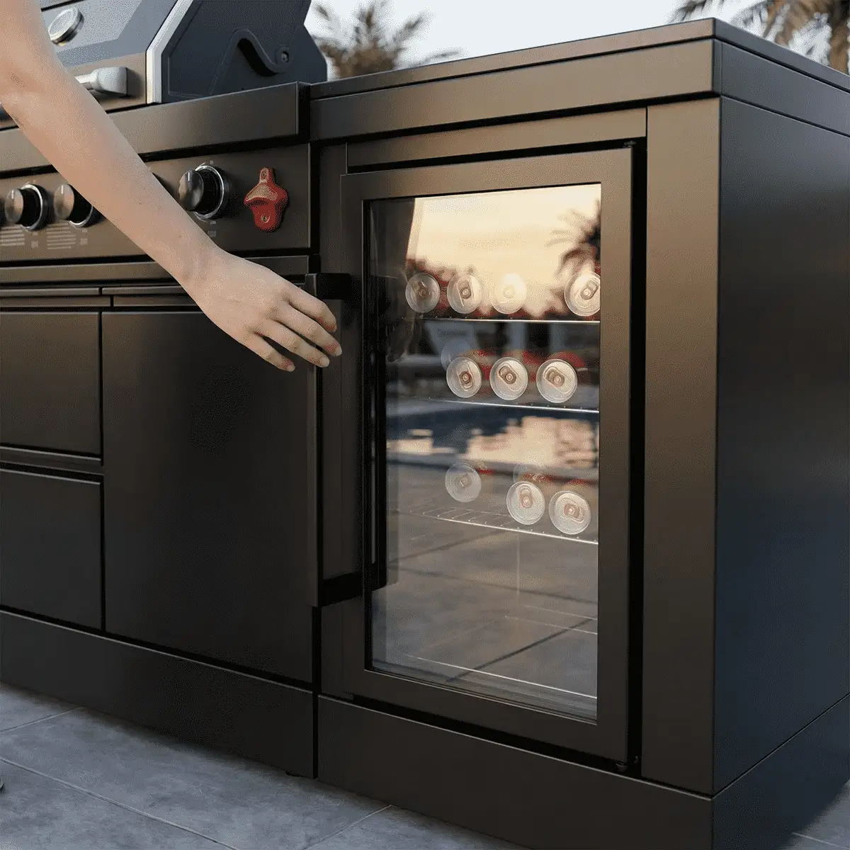 65" 4-Burner 72,000 BTU Black Outdoor Kitchen Island Grill Marble Countertops Wine Cooler by Chery Industrial