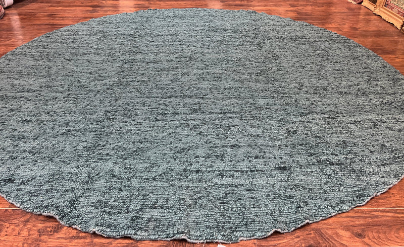 Large Round Indian Rug 11x11, Teal, Vintage Handmade Wool Carpet by Jewel Rugs