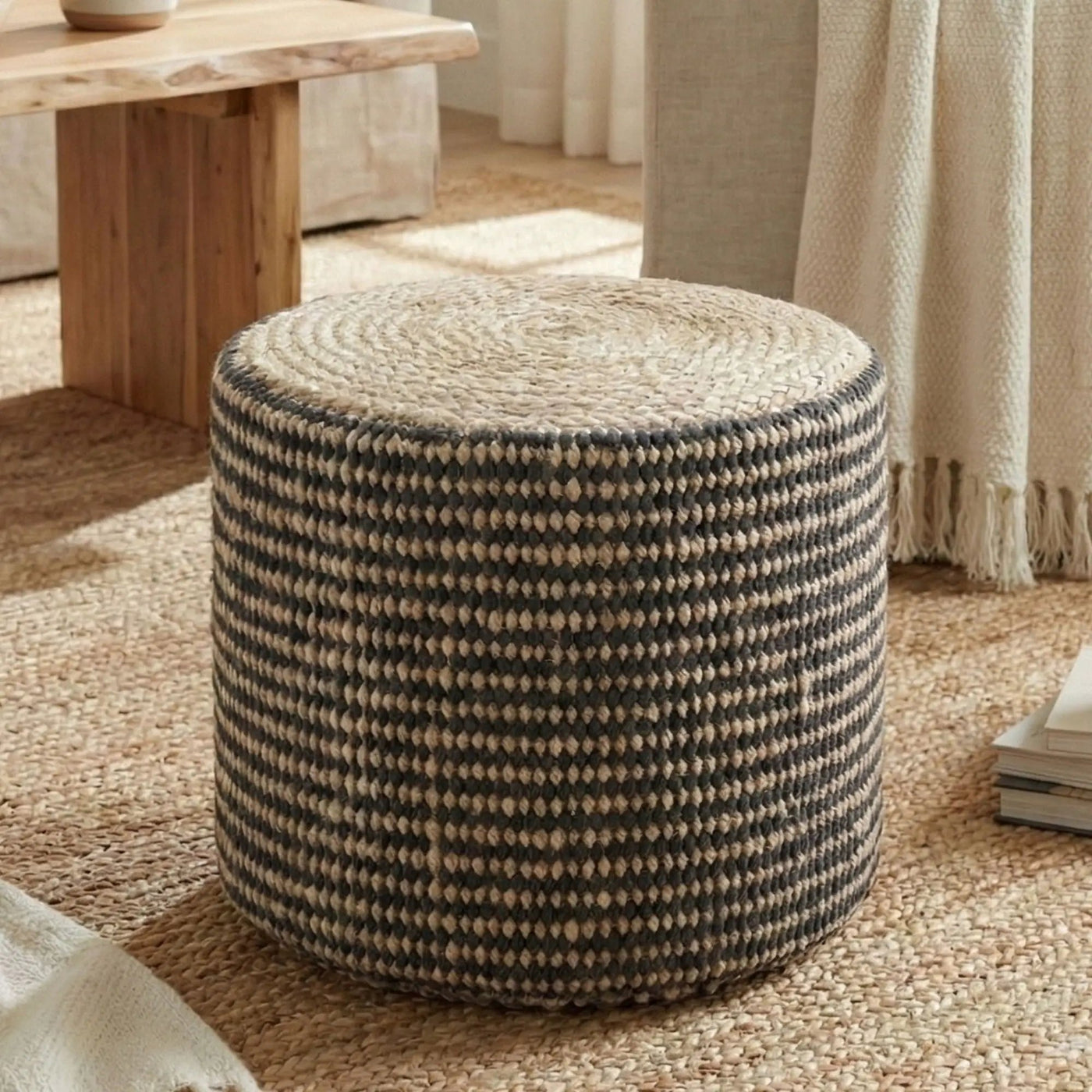 Larissa - Handcrafted Round Braided Pouf by Unique Piece Furniture