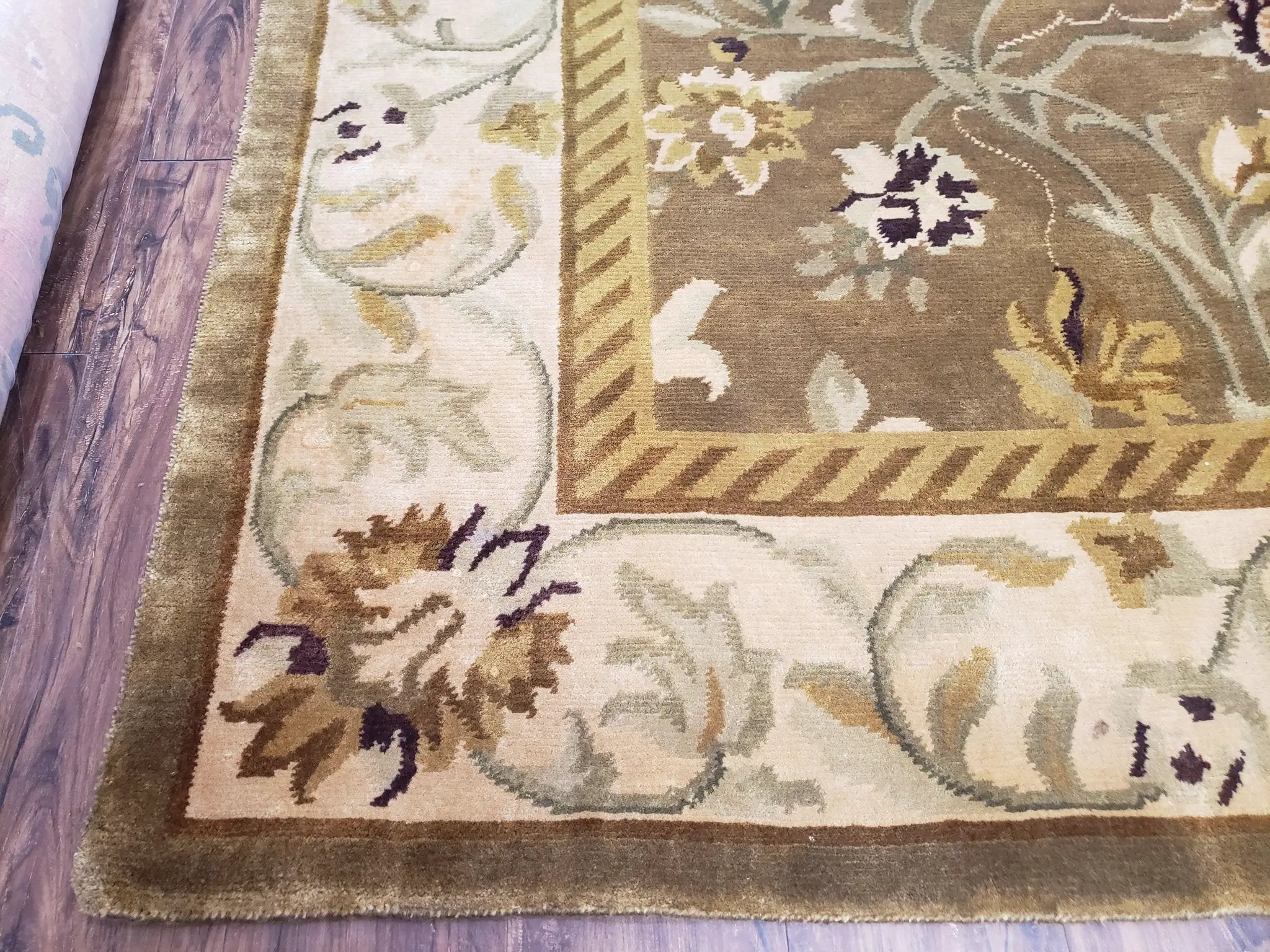 8x10 Tibetan Rug, Green & Beige Floral Rug, Large Handmade Wool Rug by Jewel Rugs