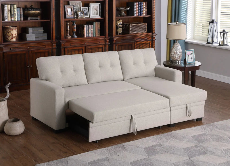 Upholstered Pull Out Sectional Sofa With Chaise by Unique Piece Furniture