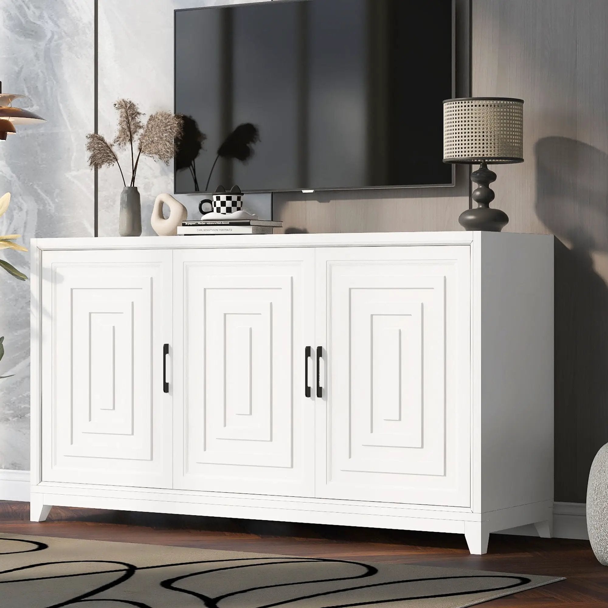 TV Stand For TVs Up To 65", Modern Entertainment Center Media Console Cabinet With 2 Spacious Storage Space, Solid Wood Legs For Living Room by Unique Piece Furniture