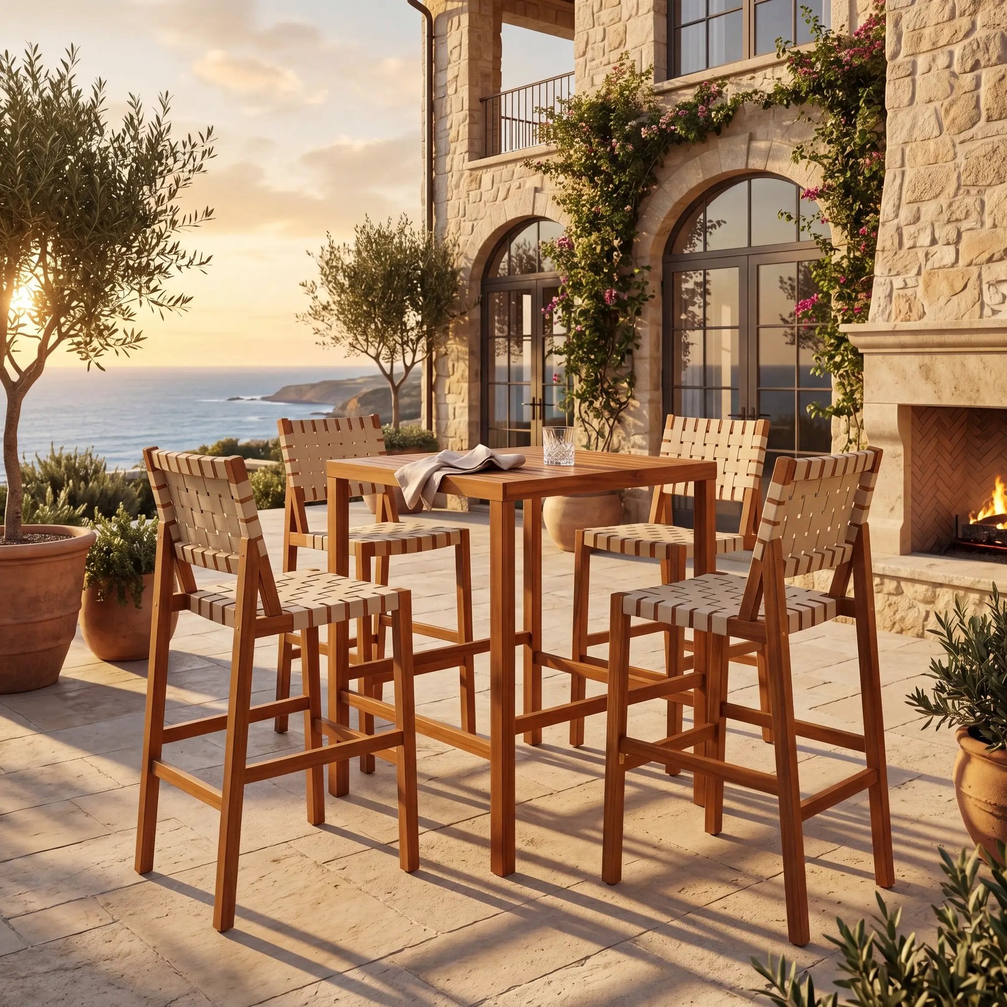 30.5 Inch Seat Height Outdoor Acacia Solid Wood Patio Furniture Set by HouseOfZazla