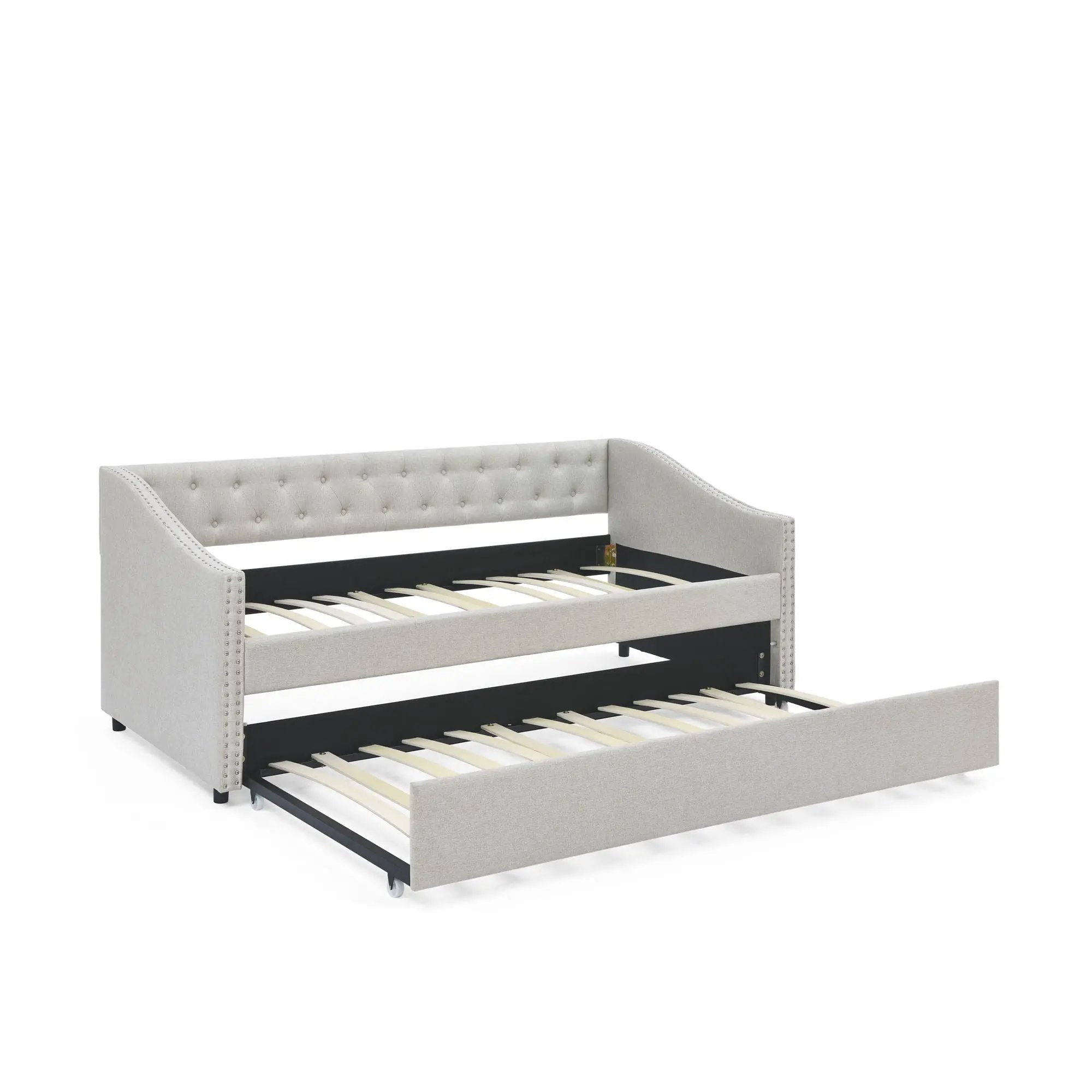 Upholstered Tufted Daybed With Drawers, Waved Arms by Unique Piece Furniture
