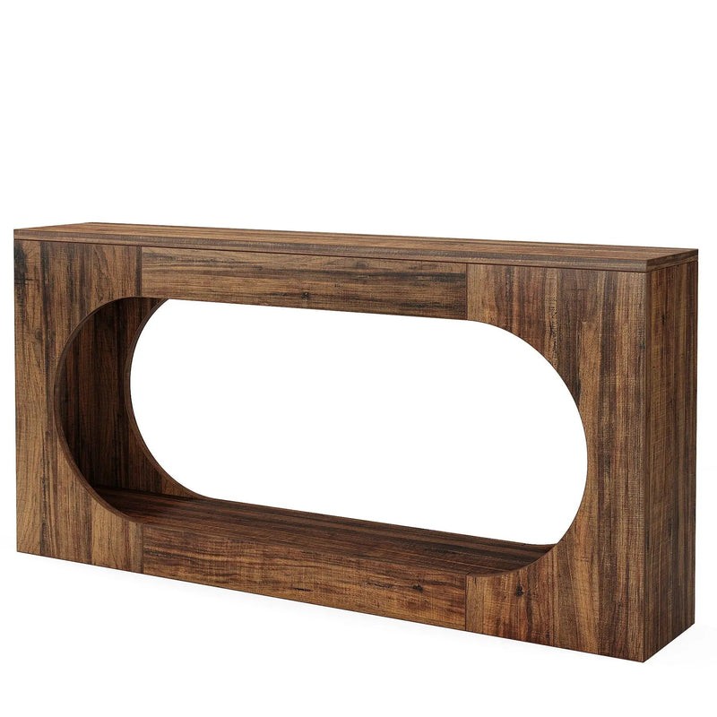 Narrow 2 Tier Console Table With Scalloped Edge For Living Hallway - Brown by HouseOfZazla