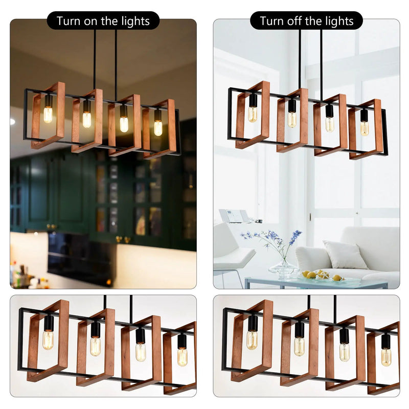 4 Light Kitchen Island Lights Pendant Light Farmhouse Dining Room Light Fixture, Rectangular Chandelier, 36" Hanging Lighting For Living Room, Conference Room, Home Office - Matte Black by HouseOfZazla