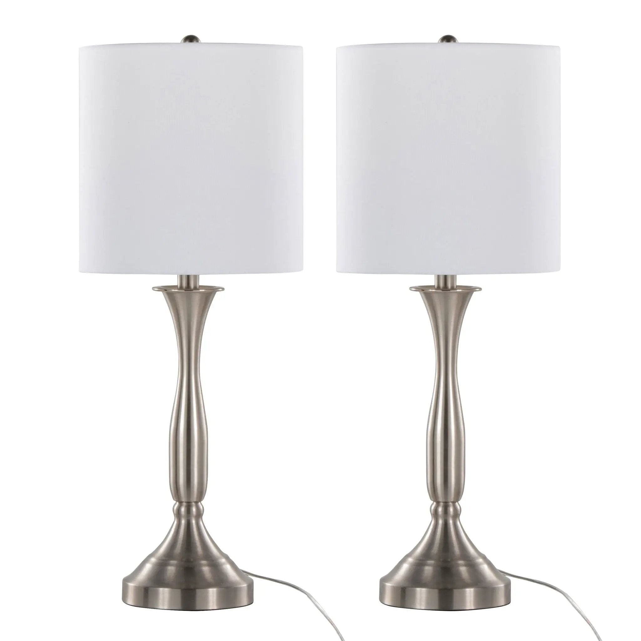 Sawyer - Contemporary Table Lamp (Set of 2) Built In USB Port - Nickel / White by HouseOfZazla