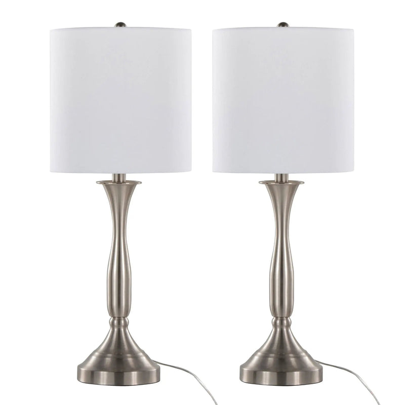 Sawyer - Contemporary Table Lamp (Set of 2) Built In USB Port - Nickel / White by HouseOfZazla