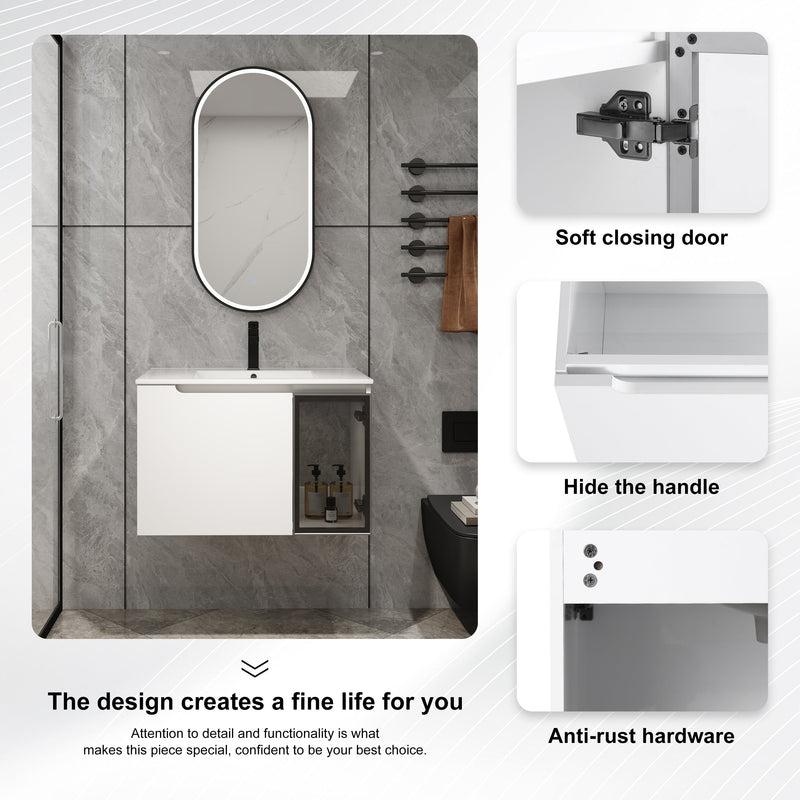 30" Wall-Mounted Bathroom Vanity With Ceramic Sink, Glossy by HouseOfZazla