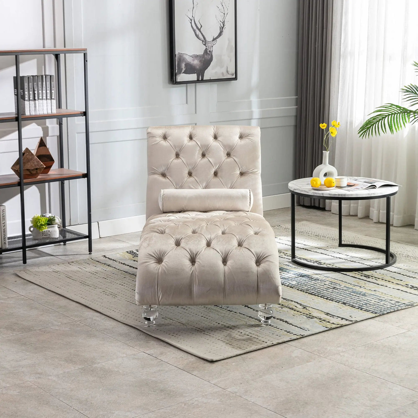 Chaise Lounge Indoor, Button Tufted Upholstered Chaise Lounge Chair With Pillow by HouseOfZazla