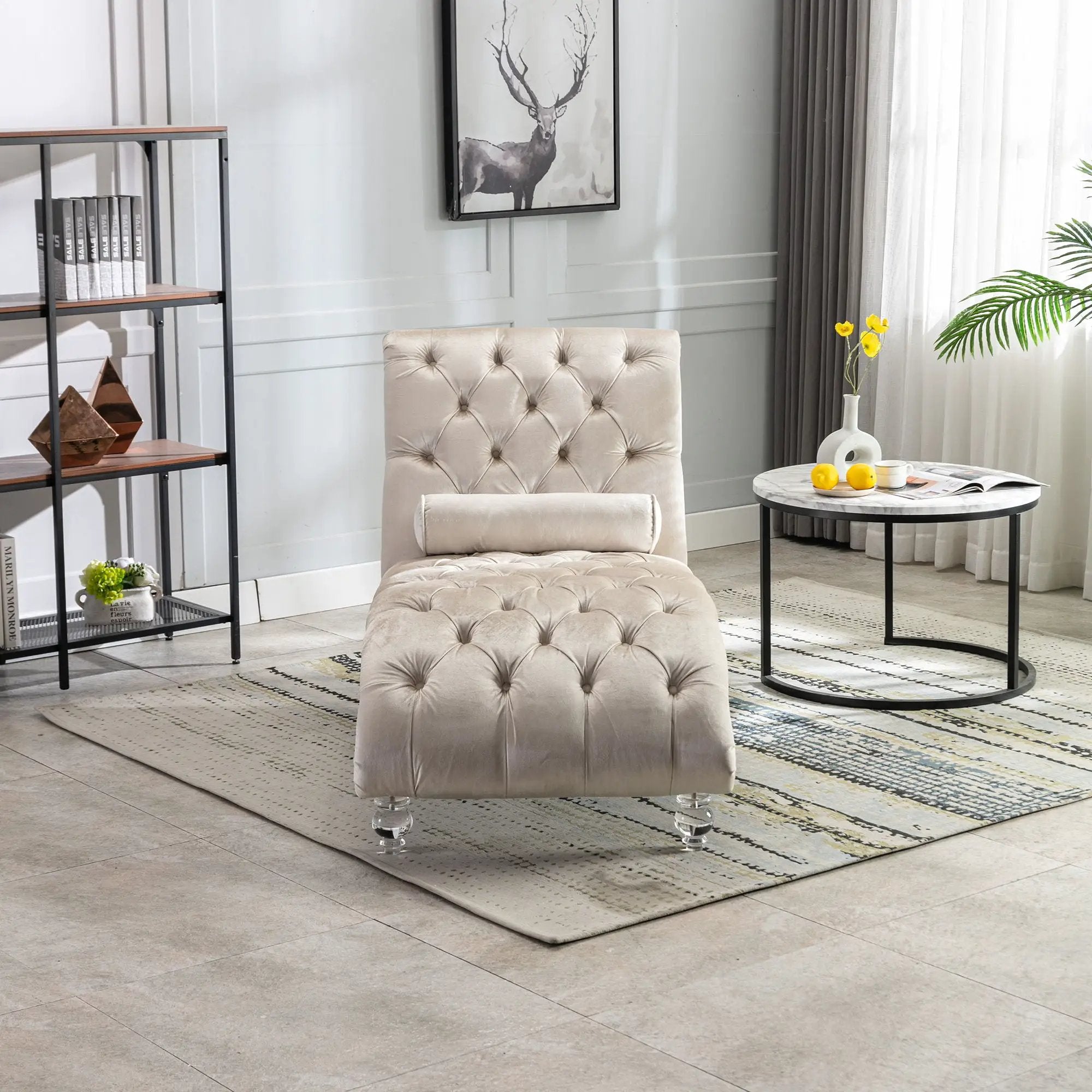 Chaise Lounge Indoor, Button Tufted Upholstered Chaise Lounge Chair With Pillow by Unique Piece Furniture