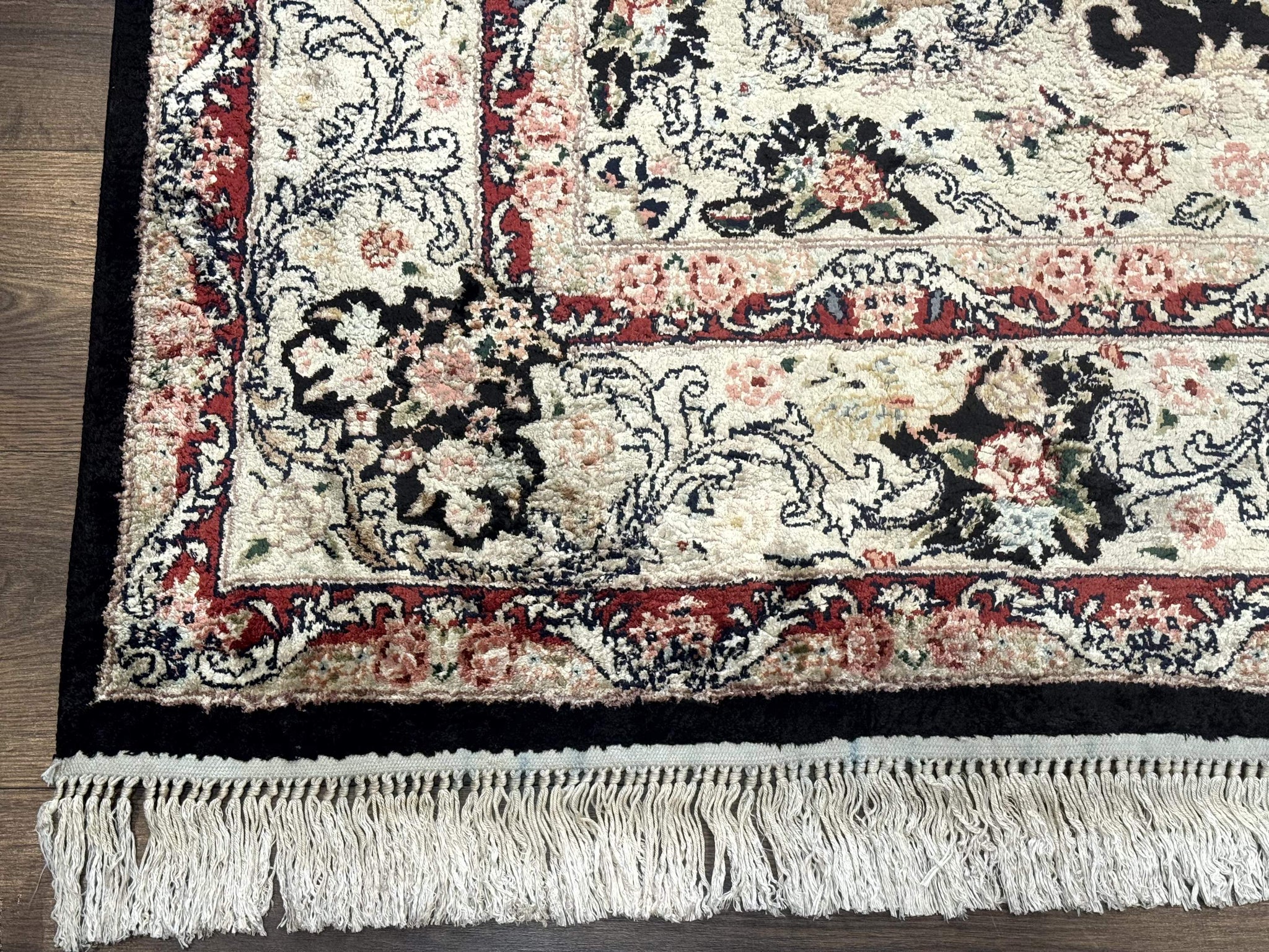 Indian Kashmiri Silk Rug, Floral Medallion, Vintage Hand Knotted Carpet by Jewel Rugs