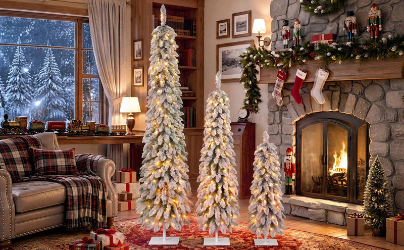 Snow Flocked Pre-Lit Pencil Christmas Tree, photo 8 of 10