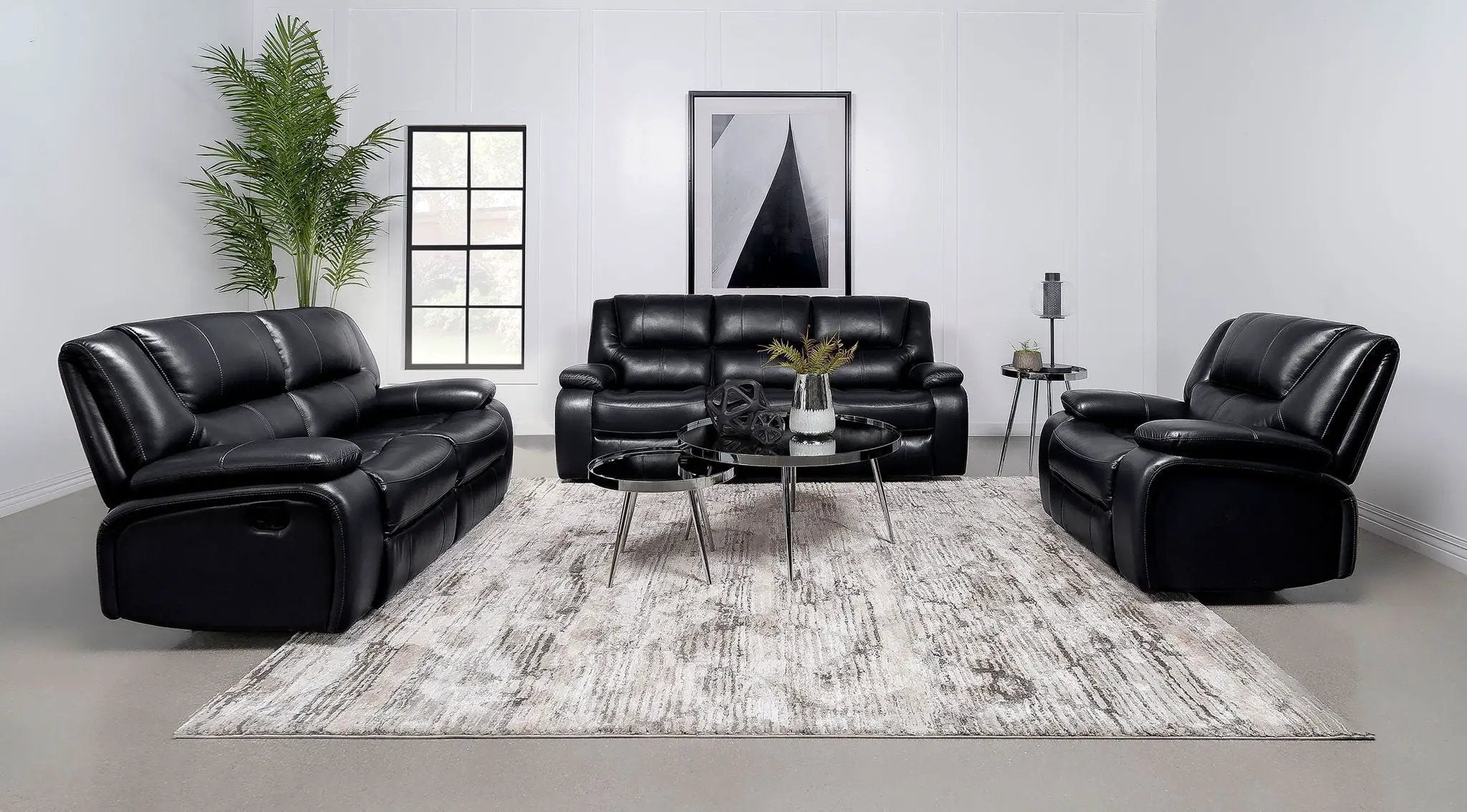 Camila Upholstered Motion Reclining Sofa Black by Unique Piece Furniture