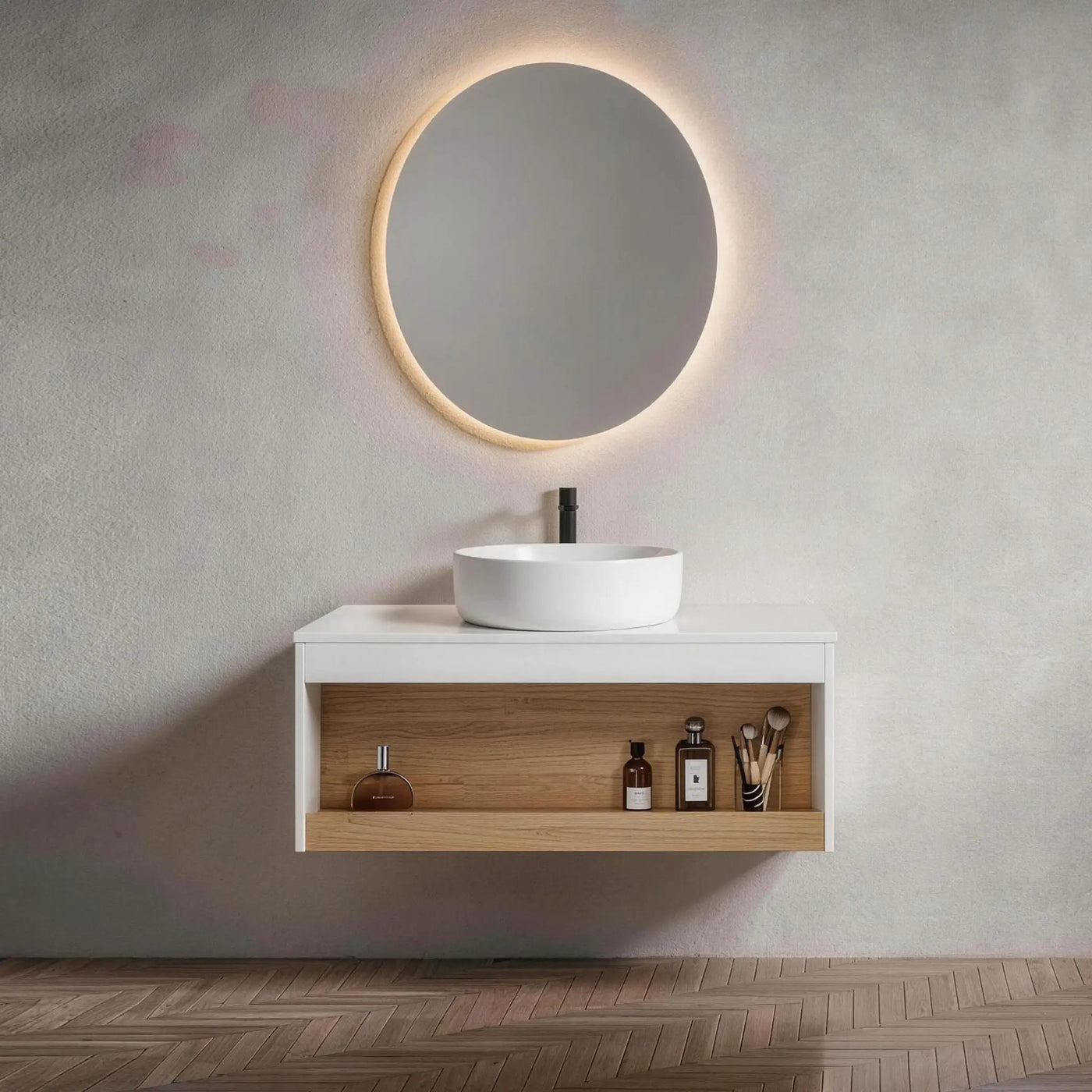 Floating Bathroom Vanity With Glossy Round Vessel Sink by Unique Piece Furniture