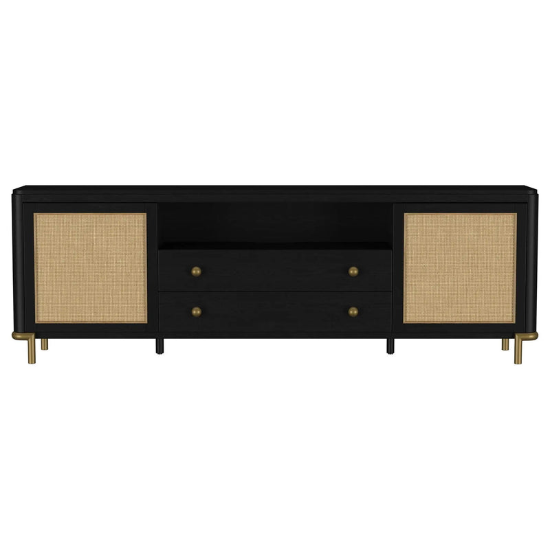 Arini Rattan Cane 2-door TV Stand Media Console Black by Unique Piece Furniture