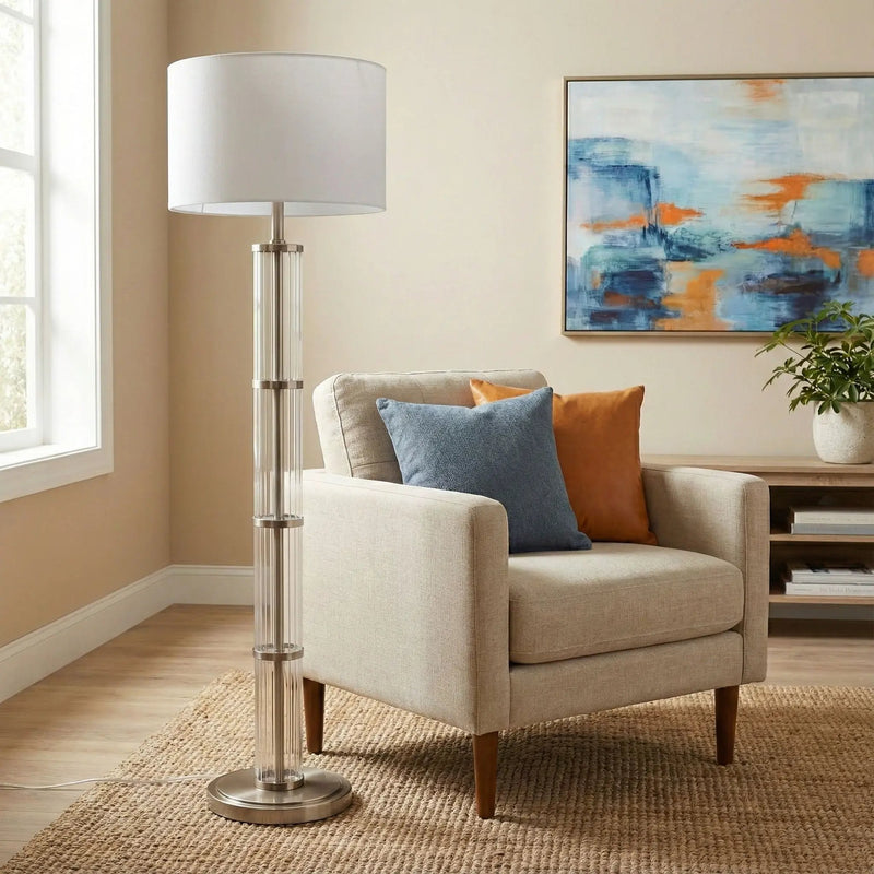 Nimbus - Floor Lamp With 3 Way Rotary Switch Clear Body Base - Silver Gray / White by HouseOfZazla