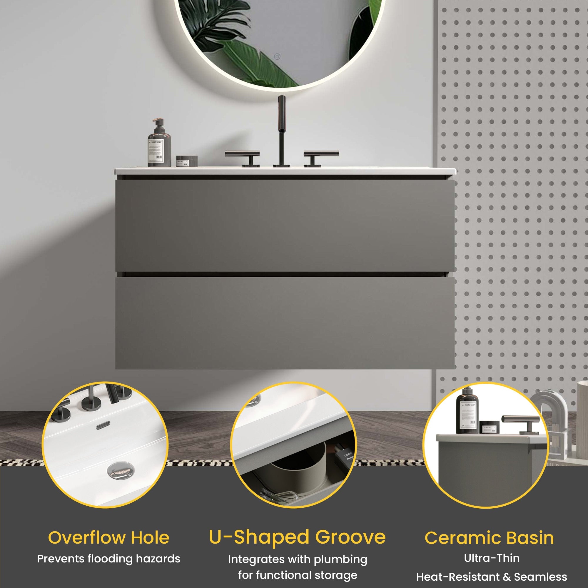 TIA 36" Wall Mount Space Gray Bathroom Vanity by HouseOfZazla