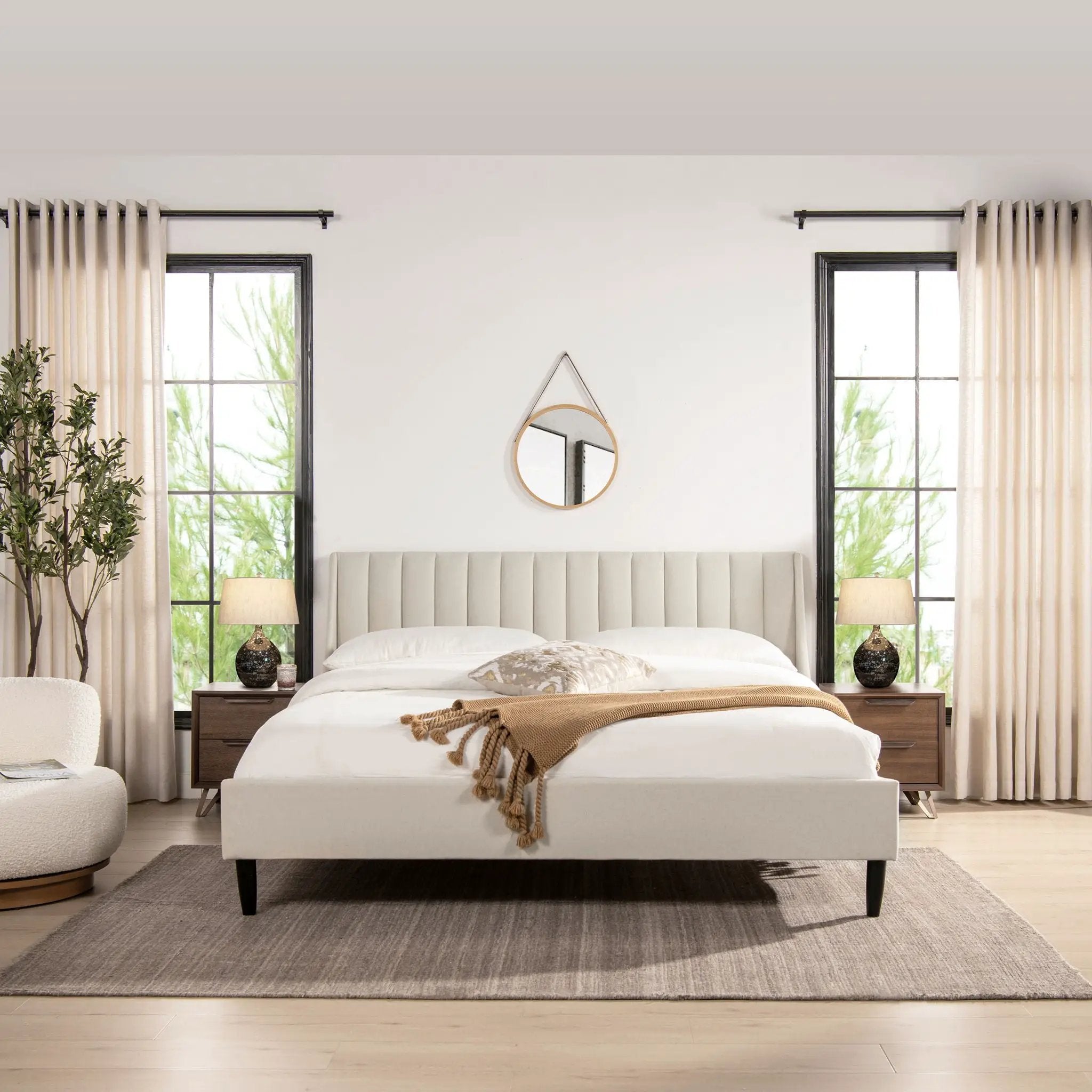 Aspen - King Vertical Tufted Headboard Platform Bed Set - Light Beige by HouseOfZazla