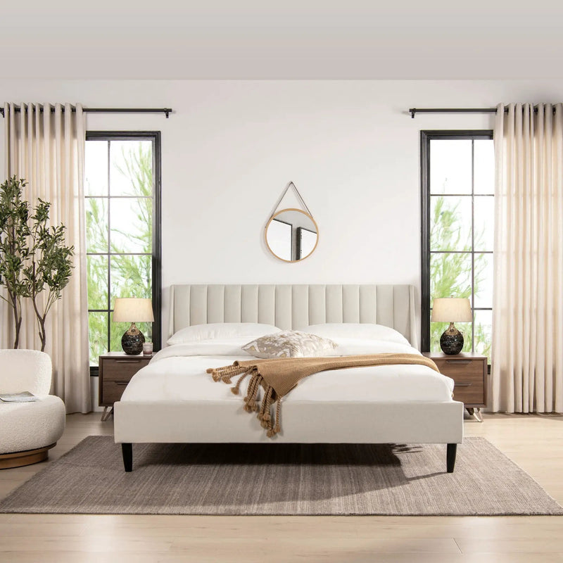 Aspen - King Vertical Tufted Headboard Platform Bed Set - Light Beige by HouseOfZazla