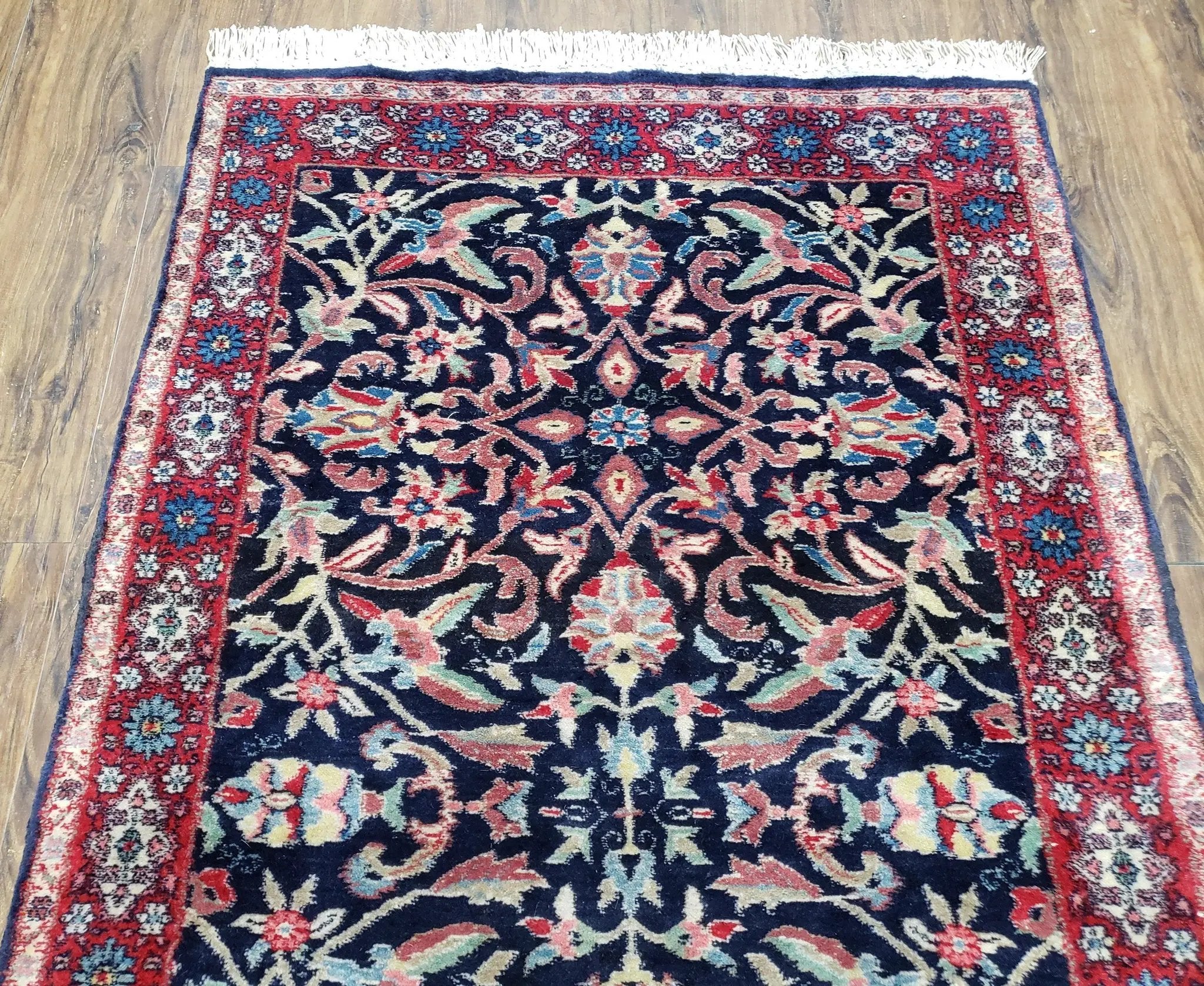 Antique Persian Sarouk Rug 3x5, Navy Blue, Allover Pattern, Hand Knotted by Jewel Rugs