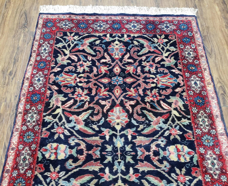 Antique Persian Sarouk Rug 3x5, Navy Blue, Allover Pattern, Hand Knotted by Jewel Rugs