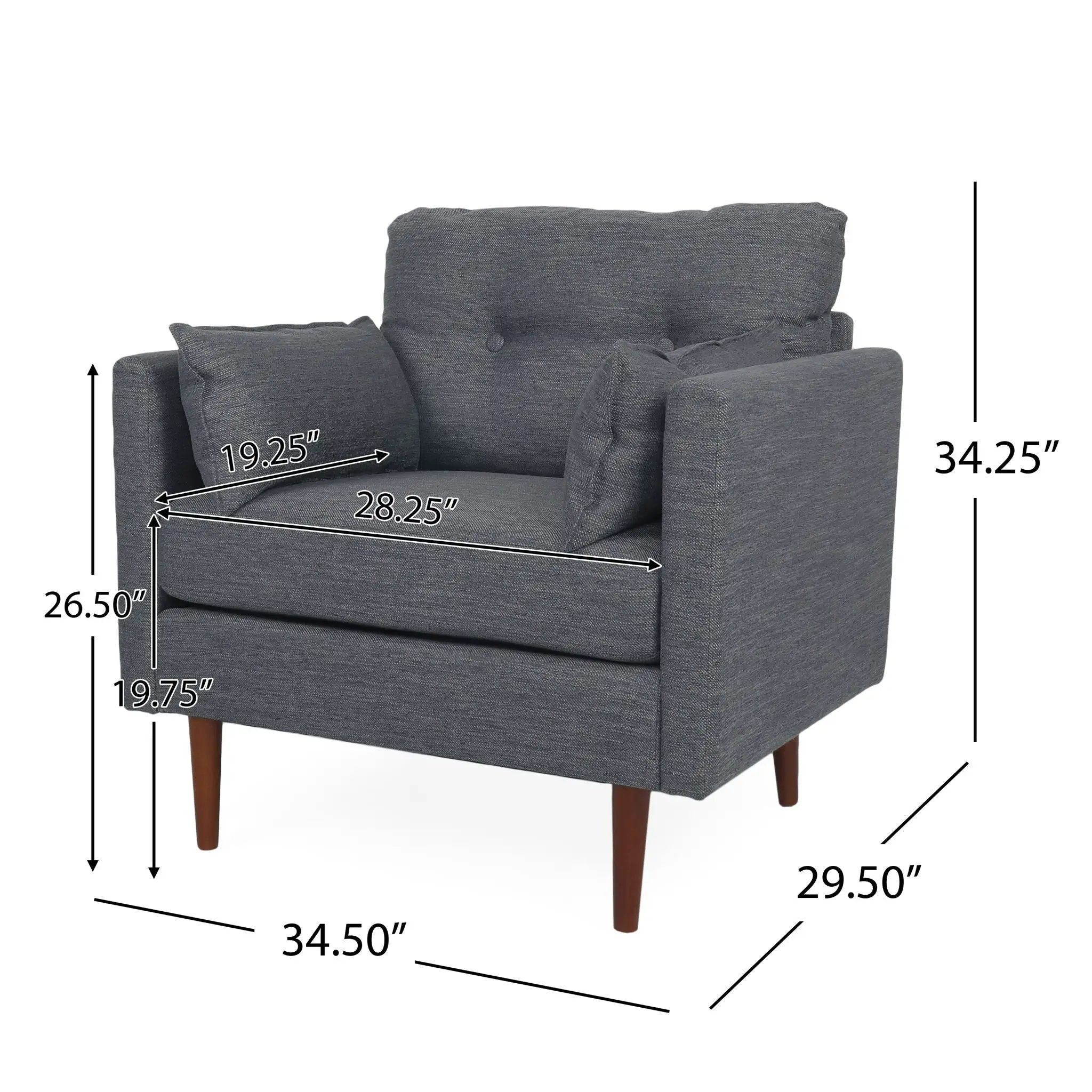 Enchantica Upholstered Fabric Club Chair with Button Tufting and 2 Accent Pillows by HouseOfZazla