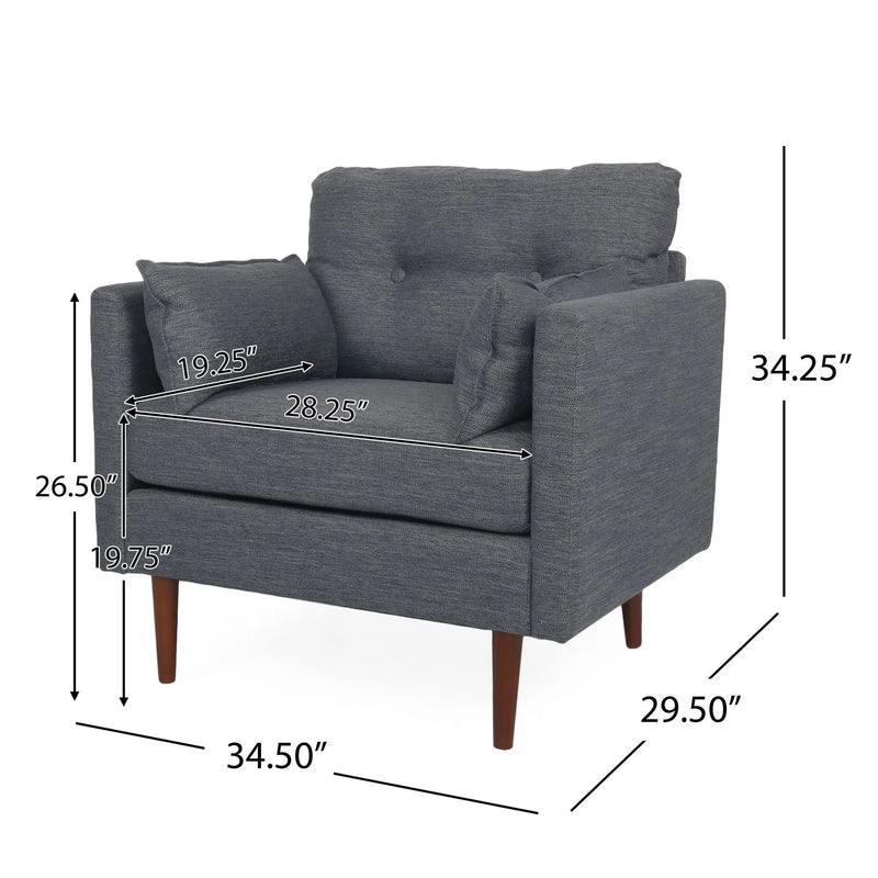 Enchantica Upholstered Fabric Club Chair with Button Tufting and 2 Accent Pillows by HouseOfZazla
