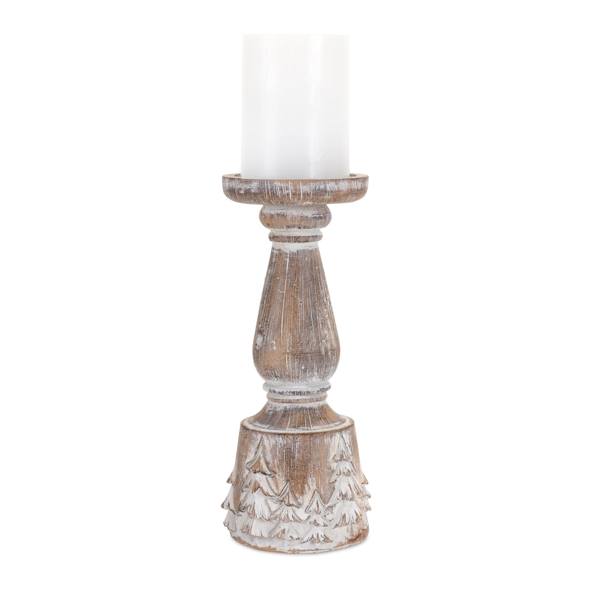 White washed carved pine tree design candle holder (set of 3), photo 3 of 4