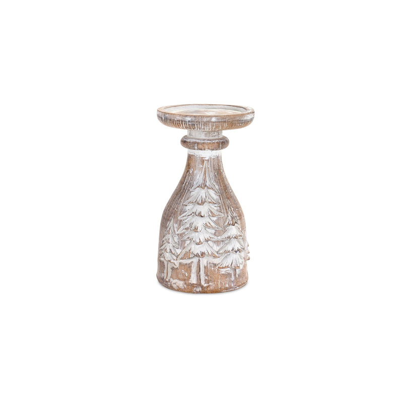 White washed carved pine tree design candle holder (set of 3), photo 4 of 4