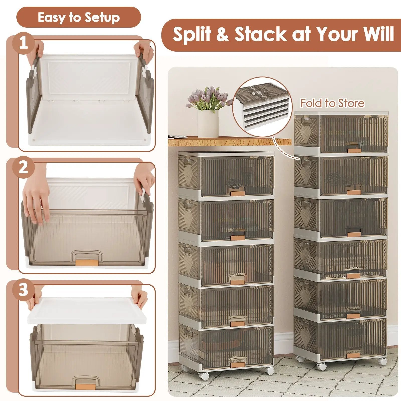 3/4/5/6-Cube Stackable Storage Bins with Detachable Wheels by DirectDeals