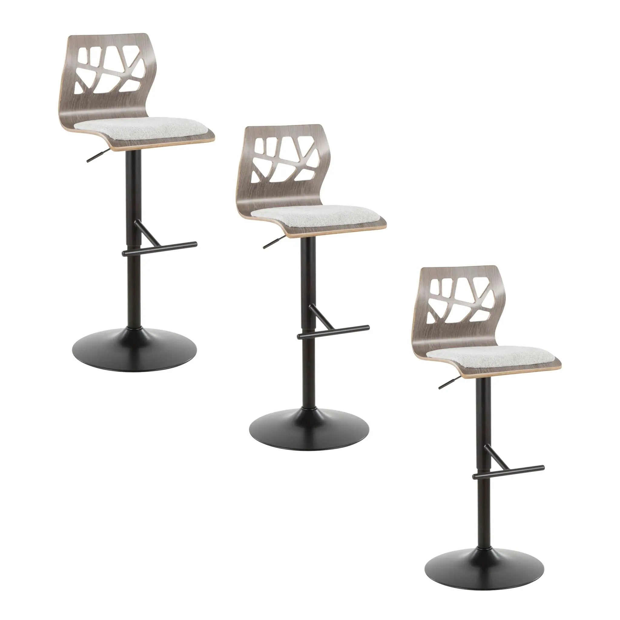 Folia - Mid Century Modern Adjustable Barstool With Swivel With Straight T Footrest (Set of 3) by Unique Piece Furniture
