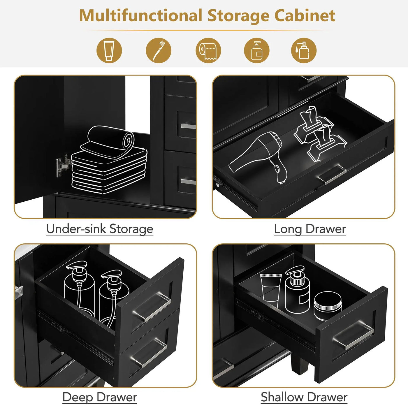 Bathroom Vanity, Modern Bathroom Cabinet With Sink Combo Set, Bathroom Storage Cabinet With A Soft Closing Door And 3 Drawers, Solid Wood Frame by Unique Piece Furniture