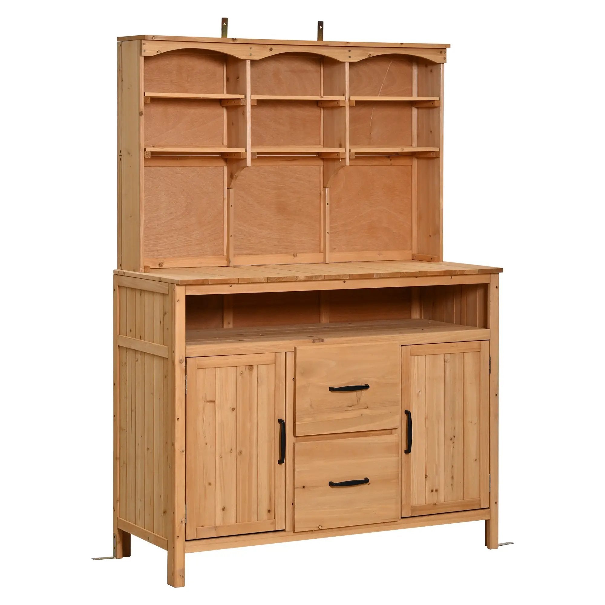 TOPMAX Large Fir Wood Potting Bench with Hutch, Cabinets & Drawers by HouseOfZazla