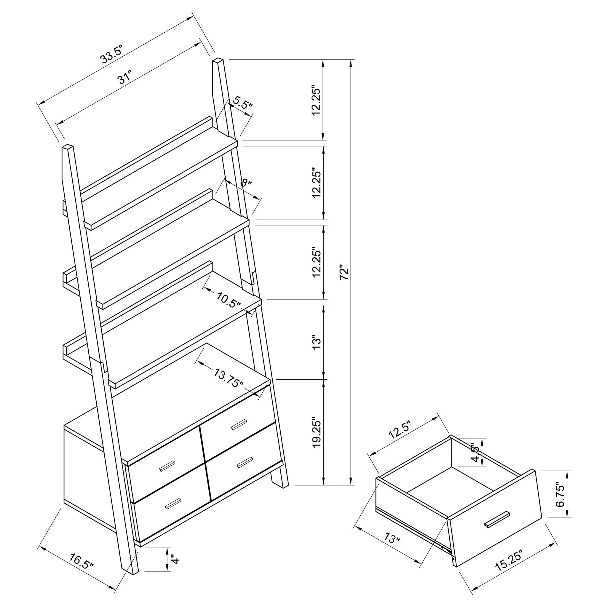Shasta - 5 Shelf Ladder Bookshelf With Drawers - Cappuccino by HouseOfZazla