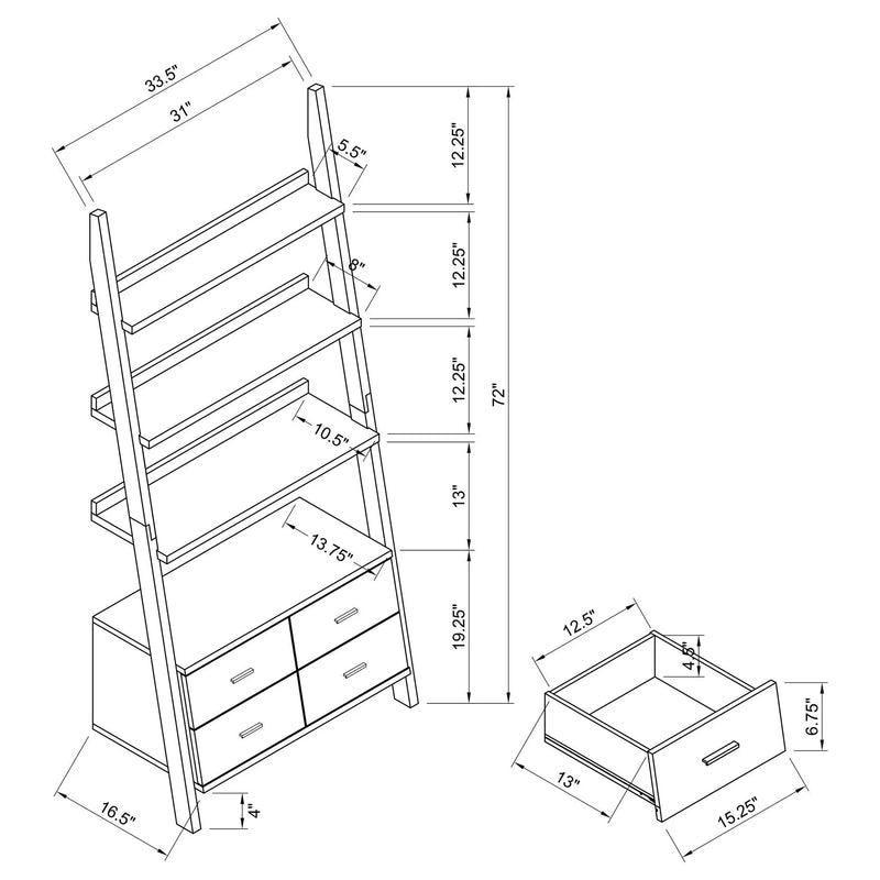 Shasta - 5 Shelf Ladder Bookshelf With Drawers - Cappuccino by HouseOfZazla