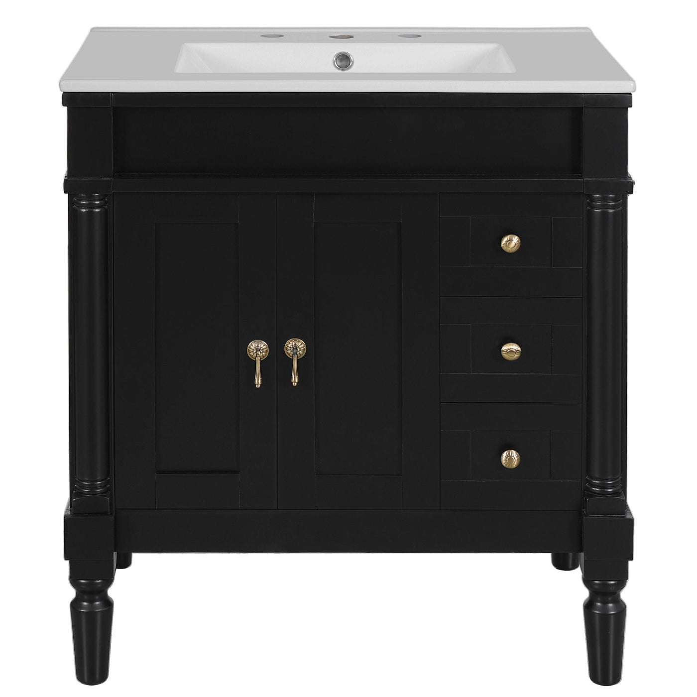 Bathroom Vanity With Ceramic Sink, 2 Doors 3 Drawers, Soft Close Design by Unique Piece Furniture