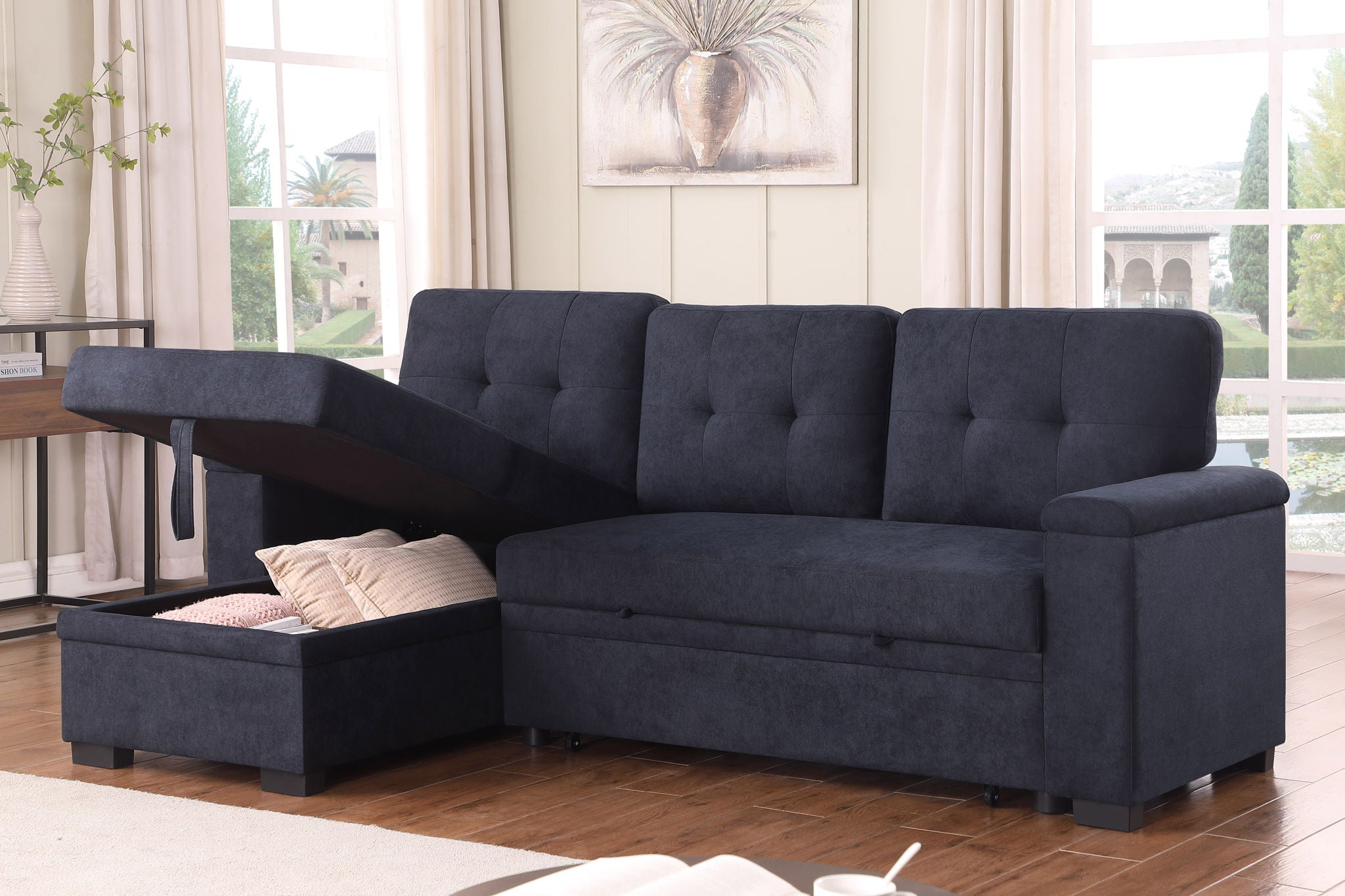 Lucca II - 84.5"W Reversible Sleeper Sectional Sofa with Storage Chaise by HouseOfZazla